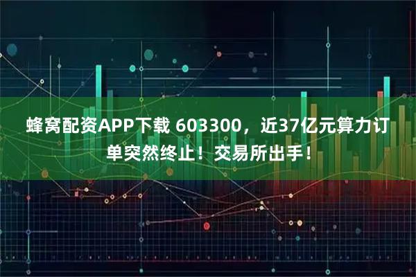 蜂窝配资APP下载 603300，近37亿元算力订单突然终止！交易所出手！