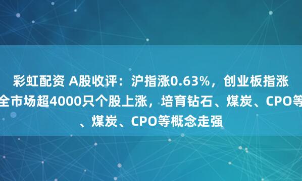 彩虹配资 A股收评：沪指涨0.63%，创业板指涨1.98%，全市场超4000只个股上涨，培育钻石、煤炭、CPO等概念走强